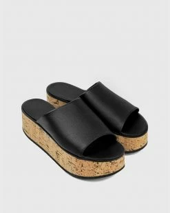 Bohema Geigi Grape Leather Cork Platform Vegan Sandals | Black Shoes