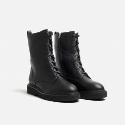 Collection And Co Ari Up-Cycled Vegan Leather Biker Combat Boot | Black Shoes