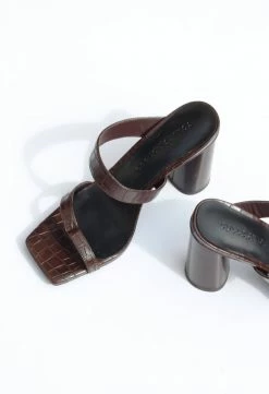 Collection And Co Luca Up-Cycled Vegan Leather Heeled Mules | Brown Croc Shoes