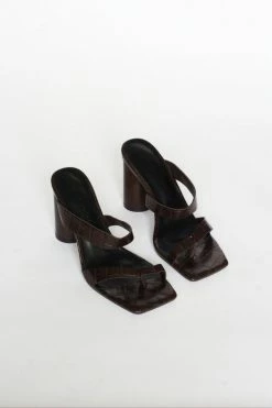 Collection And Co Luca Up-Cycled Vegan Leather Heeled Mules | Brown Croc Shoes