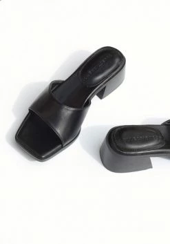 Collection And Co Shoes Pia Up-Cycled Vegan Leather Block Heel Mules | Black