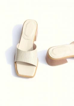 Collection And Co Shoes Pia Up-Cycled Vegan Leather Block Heel Mules | Cream Croc
