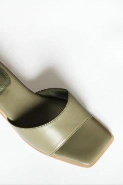 Collection And Co Pia Up-Cycled Vegan Leather Block Heel Mules | Olive Green Shoes