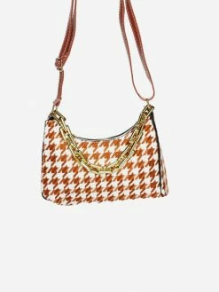 Collection And Co Bags Cassia Houndstooth Mini Shoulder Bag | Tan