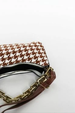 Collection And Co Bags Cassia Houndstooth Mini Shoulder Bag | Tan