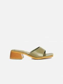 Collection And Co Pia Up-Cycled Vegan Leather Block Heel Mules | Olive Green Shoes