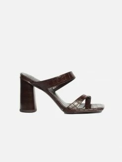 Collection And Co Luca Up-Cycled Vegan Leather Heeled Mules | Brown Croc Shoes