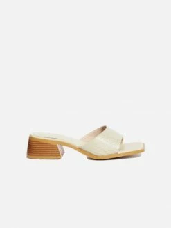 Collection And Co Shoes Pia Up-Cycled Vegan Leather Block Heel Mules | Cream Croc