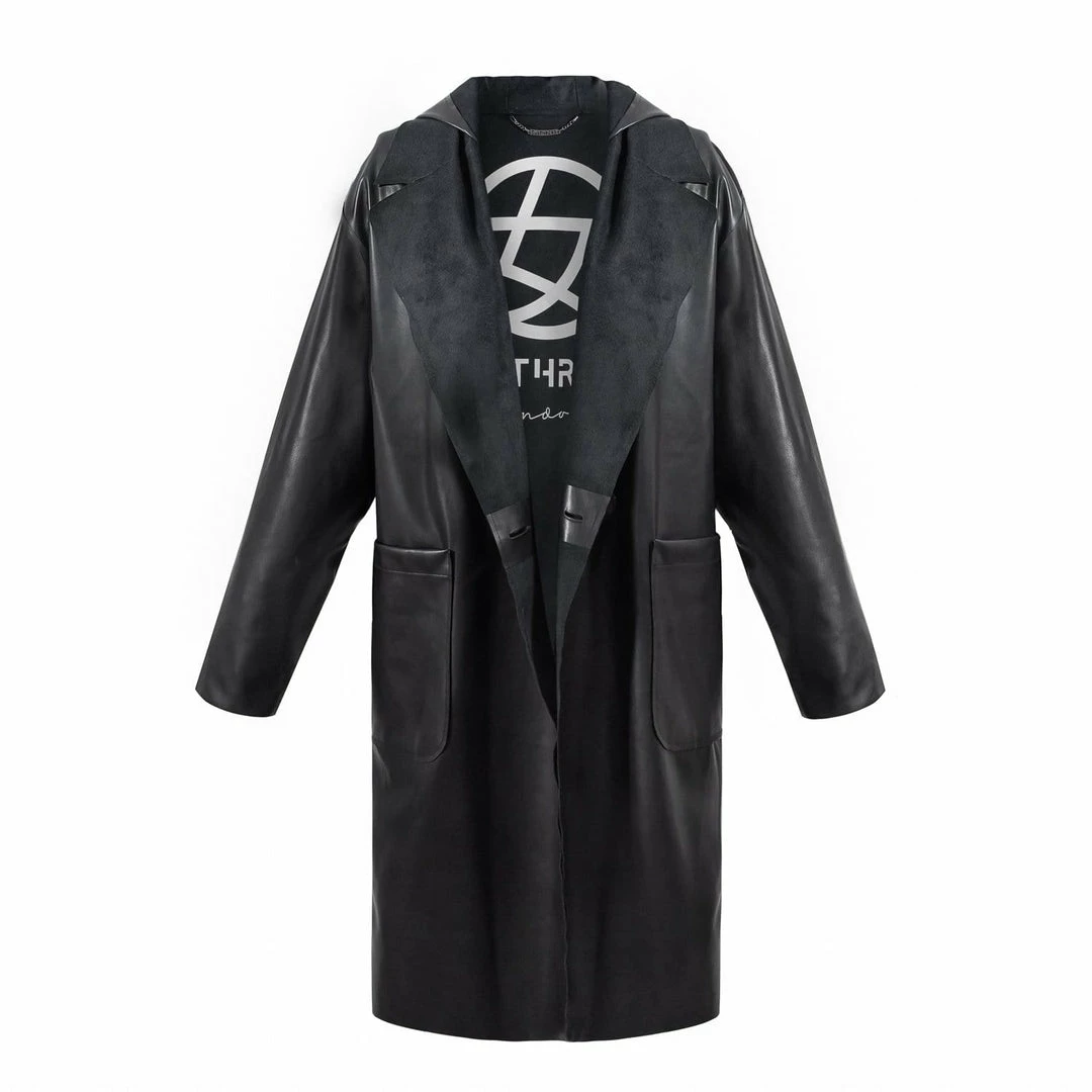 CULTHREAD Ladbroke Recycled Vegan Leather Reversible Duster Coat | Black Clothing 7 CULTHREAD Ladbroke Recycled Vegan Leather Reversible Duster Coat | Black Clothing