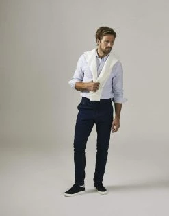 Cut & Pin Slim Fit Cotton Oxford Shirt | Navy Stripe