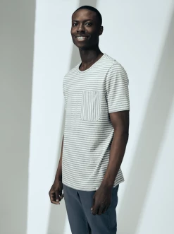 Cut & Pin Clothing Relaxed Fit Crew Neck Cotton T-shirt | Grey Stripe
