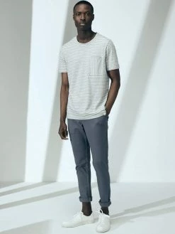 Cut & Pin Clothing Relaxed Fit Crew Neck Cotton T-shirt | Grey Stripe