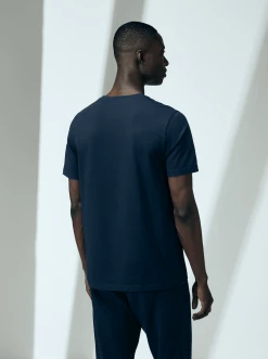 Cut & Pin Relaxed Fit Crew Neck Cotton T-shirt | Navy