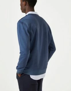 Cut & Pin Crew Neck Organic Cotton Popper Shoulder Sweatshirt | Deep Blue
