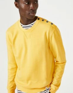 Cut & Pin Crew Neck Organic Cotton Popper Shoulder Sweatshirt | Yellow Clothing