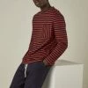 Cut & Pin Clothing Relaxed Fit Crew Neck Cotton Long Sleeve T-shirt | Navy & Red Stripe