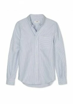 Cut & Pin Slim Fit Cotton Oxford Shirt | Navy Stripe