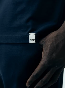 Cut & Pin Relaxed Fit Crew Neck Cotton T-shirt | Navy