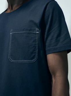 Cut & Pin Relaxed Fit Crew Neck Cotton T-shirt | Navy