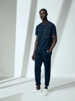 Cut & Pin Relaxed Fit Crew Neck Cotton T-shirt | Navy