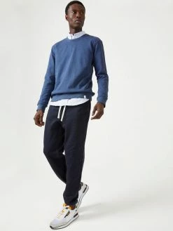 Cut & Pin Crew Neck Organic Cotton Popper Shoulder Sweatshirt | Deep Blue