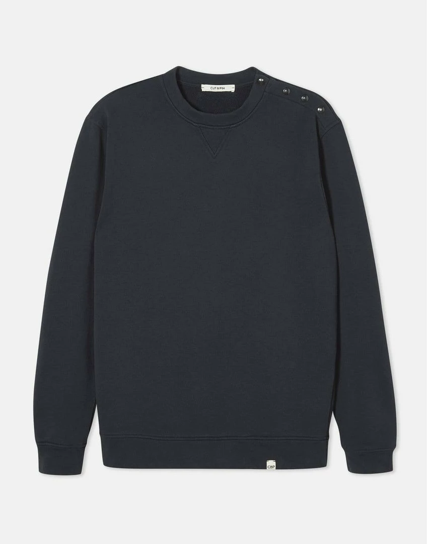 Cut & Pin Organic Cotton Popper Shoulder Sweatshirt | Navy 7 Cut & Pin Organic Cotton Popper Shoulder Sweatshirt | Navy
