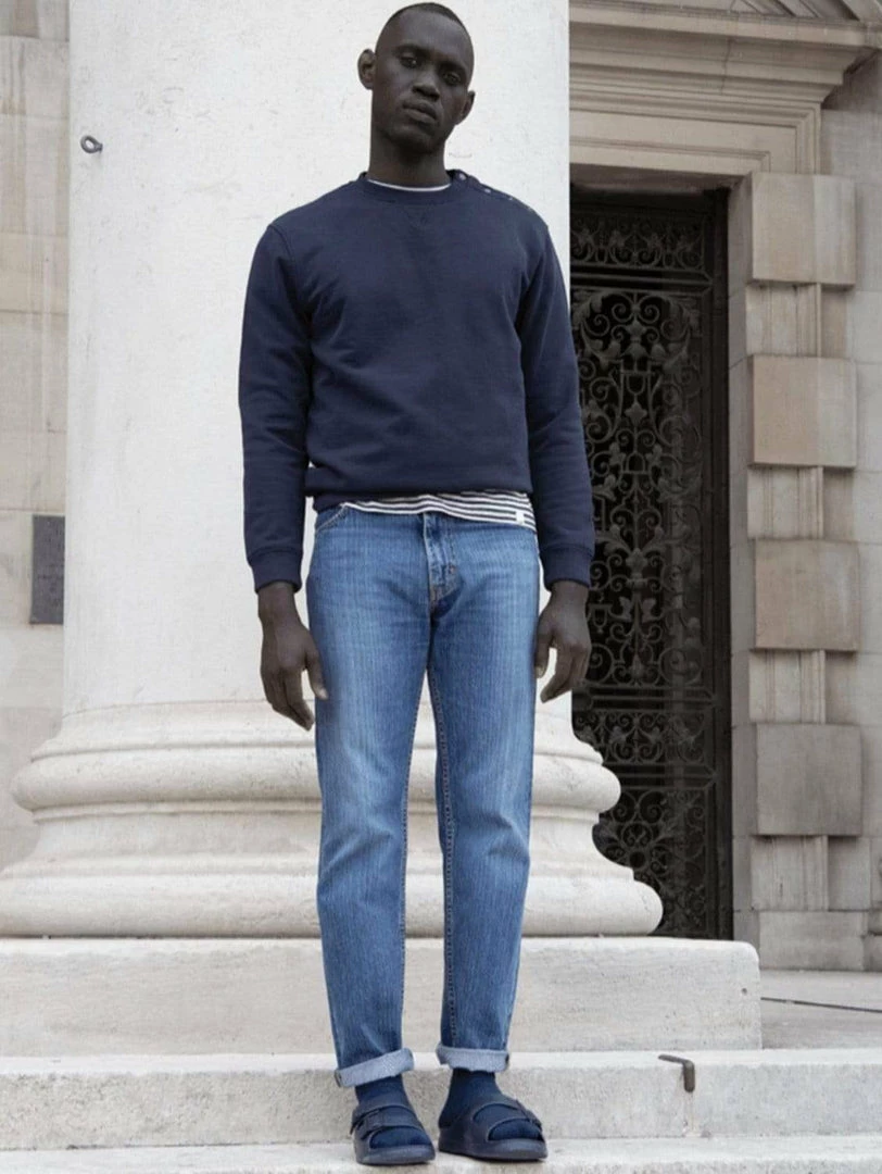 Cut & Pin Organic Cotton Popper Shoulder Sweatshirt | Navy 3 Cut & Pin Organic Cotton Popper Shoulder Sweatshirt | Navy