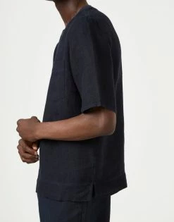 Cut & Pin Woven Natural Linen T-Shirt | Dark Navy 7 Cut & Pin Woven Natural Linen T-Shirt | Dark Navy