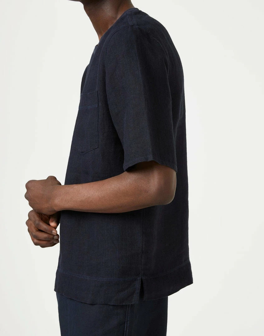 Cut & Pin Woven Natural Linen T-Shirt | Dark Navy 4 Cut & Pin Woven Natural Linen T-Shirt | Dark Navy