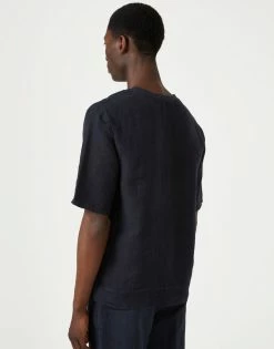 Cut & Pin Woven Natural Linen T-Shirt | Dark Navy 8 Cut & Pin Woven Natural Linen T-Shirt | Dark Navy