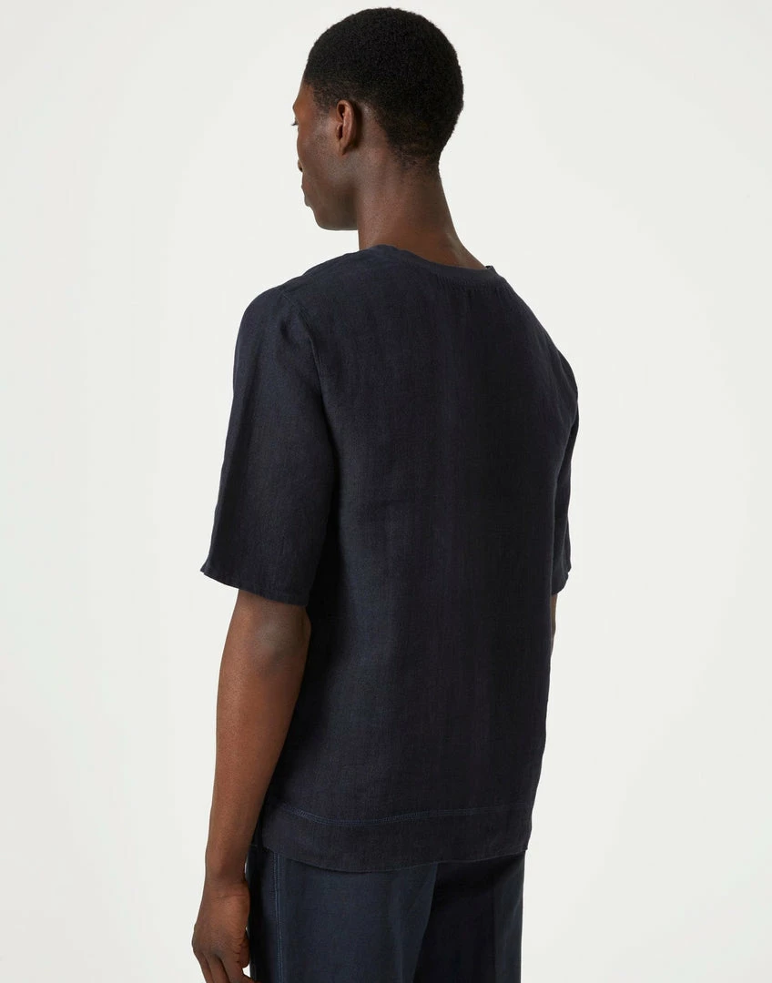 Cut & Pin Woven Natural Linen T-Shirt | Dark Navy 5 Cut & Pin Woven Natural Linen T-Shirt | Dark Navy