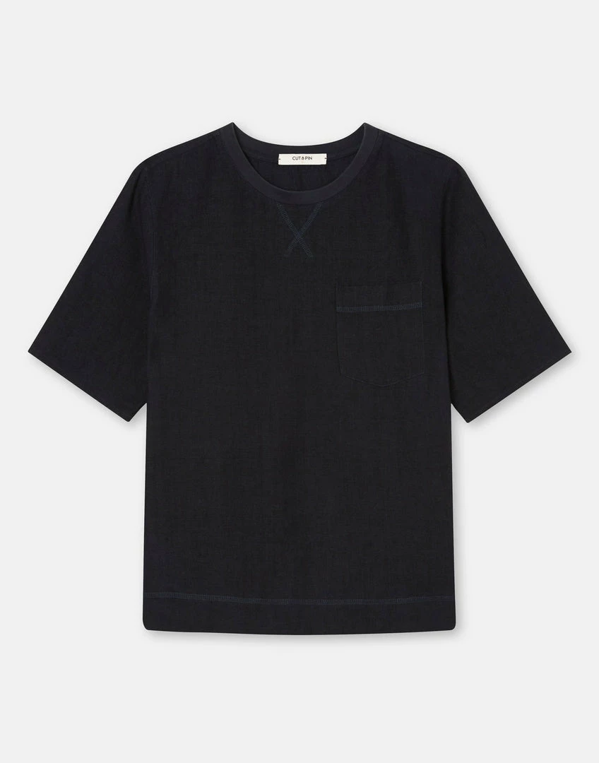 Cut & Pin Woven Natural Linen T-Shirt | Dark Navy 6 Cut & Pin Woven Natural Linen T-Shirt | Dark Navy