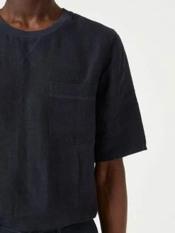 Cut & Pin Woven Natural Linen T-Shirt | Dark Navy