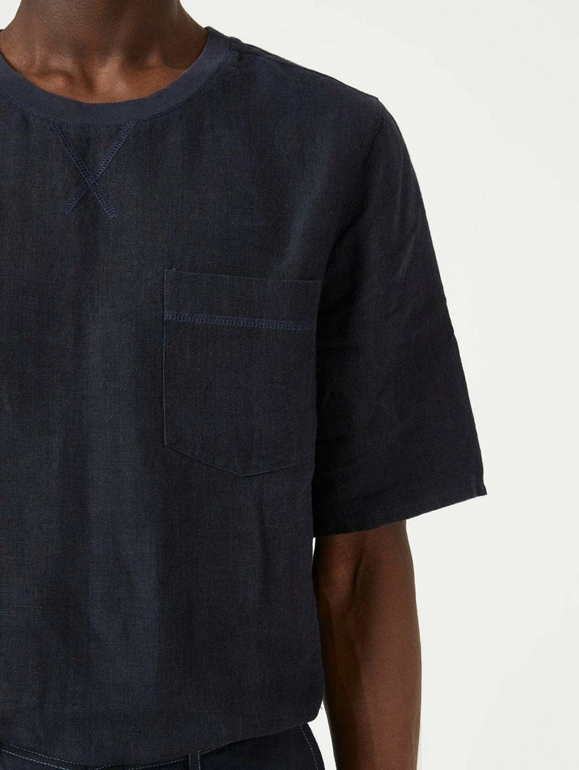 Cut & Pin Woven Natural Linen T-Shirt | Dark Navy 3 Cut & Pin Woven Natural Linen T-Shirt | Dark Navy
