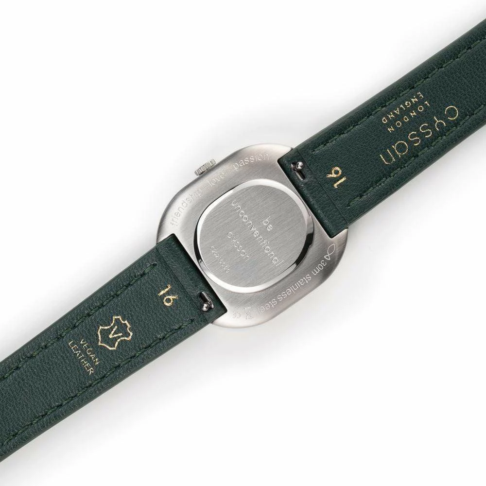 Cyssan CYS4 Watch With Black & Silver Dial | Green Vegan Leather Strap Accessories 6 Cyssan CYS4 Watch With Black & Silver Dial | Green Vegan Leather Strap Accessories