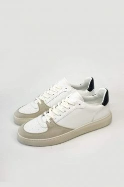 Dauntless Bāsik Panelled Vegan Leather Trainer | Light Grey & Eggshell