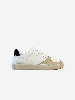 Dauntless Bāsik Panelled Vegan Leather Trainer | Light Grey & Eggshell