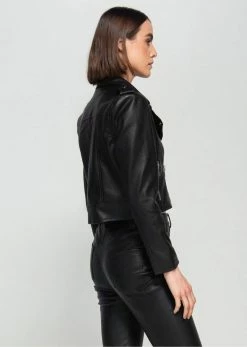 Dauntless Crop Vegan Leather Biker Jacket | Black Clothing