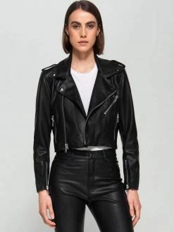 Dauntless Crop Vegan Leather Biker Jacket | Black Clothing