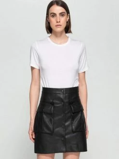 Dauntless Clothing Jane Vegan Leather A-Line Cargo Skirt | Black