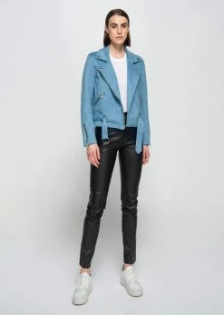 Dauntless Mara Vegan Suede Biker Jacket | Light Blue