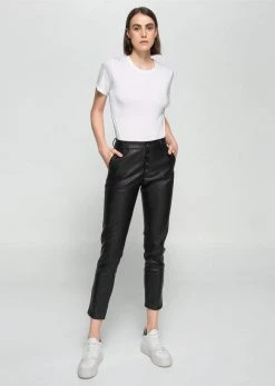 Dauntless Clothing Nina Vegan Leather Cropped Trousers | Black