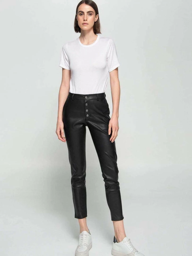 Dauntless Clothing Nina Vegan Leather Cropped Trousers | Black 3 Dauntless Clothing Nina Vegan Leather Cropped Trousers | Black