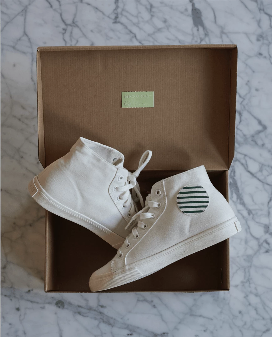 Elliott Climate Positive Recycled Canvas High-Top Trainer | White/Stripes Shoes 9 Elliott Climate Positive Recycled Canvas High-Top Trainer | White/Stripes Shoes