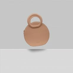 Expressions NYC EARTH Vegan Leather Round Crossbody Bag | Nude