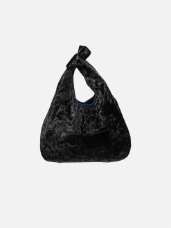 Expressions NYC Bags ORCHARD ST Crushed Velvet Small Vegan Tote | Black