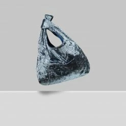 Expressions NYC ORCHARD ST Crushed Velvet Small Vegan Tote | Blue