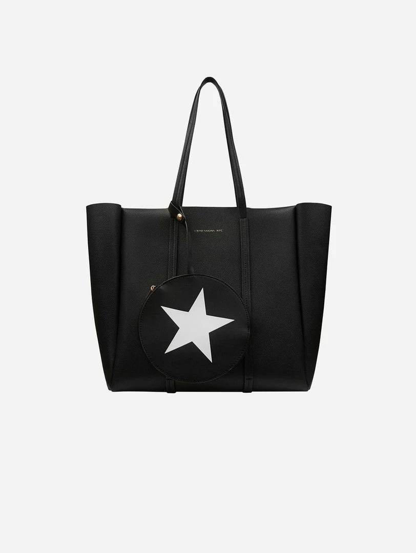 Expressions NYC Bags UPPER EAST SIDE Vegan Leather Large Tote With Star Pouch | Black 3 Expressions NYC Bags UPPER EAST SIDE Vegan Leather Large Tote With Star Pouch | Black