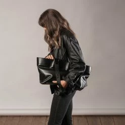 FRIDA ROME The WEEK/DAY X Cactus Leather Vegan Slouch Tote | Black Bags