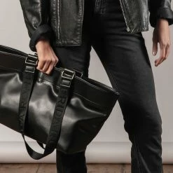 FRIDA ROME The WEEK/DAY X Cactus Leather Vegan Slouch Tote | Black Bags